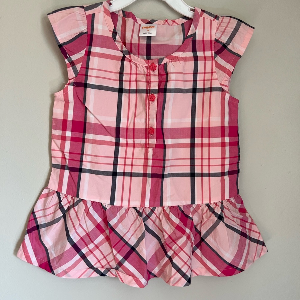 Gymboree‎ Pink and Black Plaid Blouse with Ruffled Hem NWT